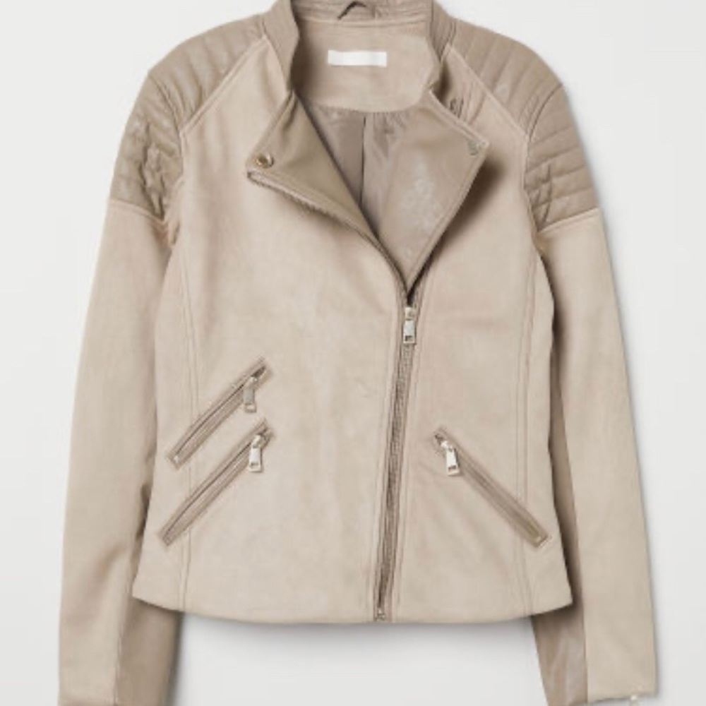 Taupe H&M suede & faux leather moto jacket